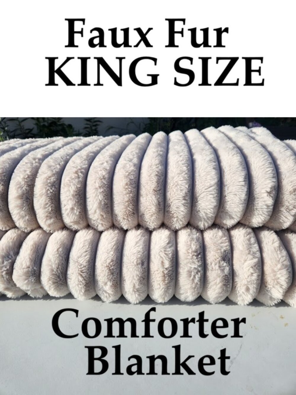 Frye Faux Fur King Size Comforter Blanket Bedding Bed Cover Beige Ivory Color Re